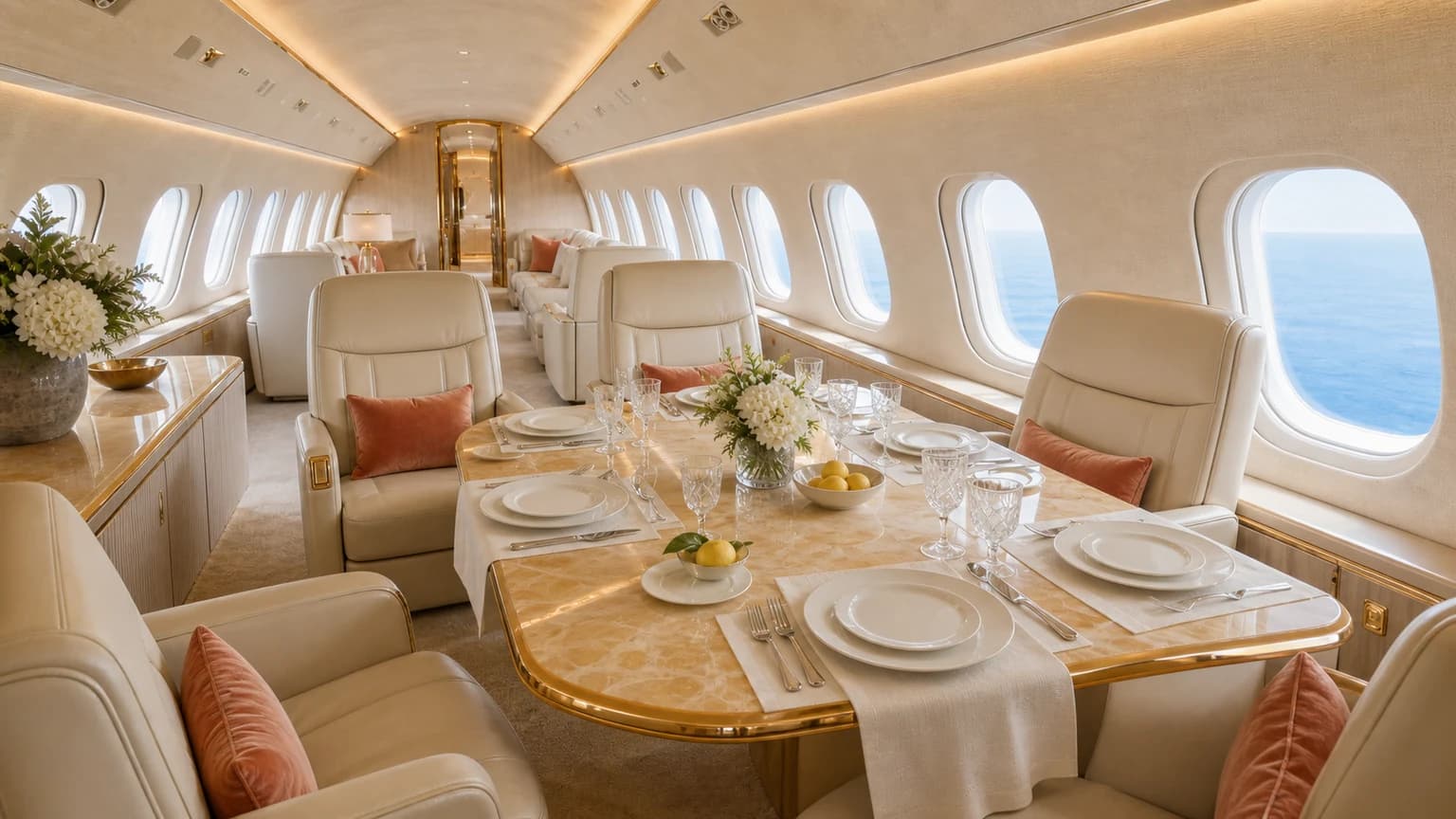 Dassault Falcon 2000LXS — illustrative six place dining