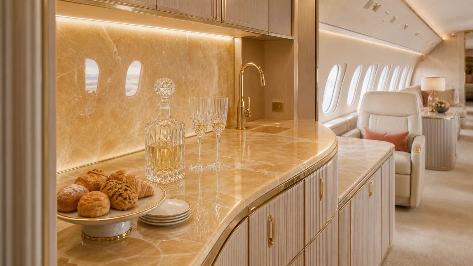 Dassault Falcon 2000LXS — illustrative gold trimmed galley