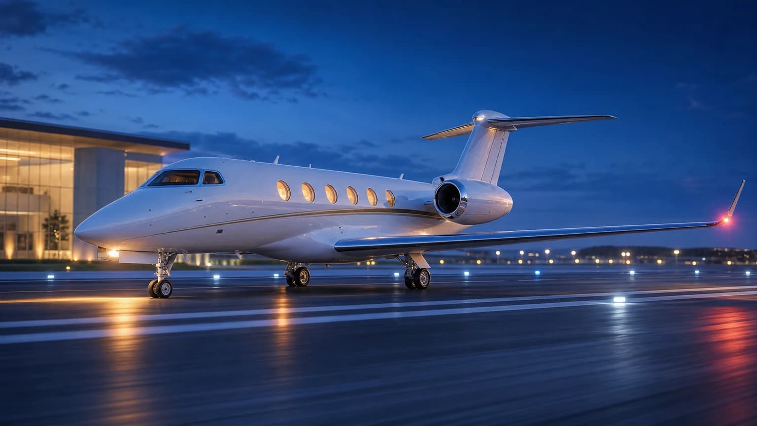 Private jet departing Cape Town at blue hour