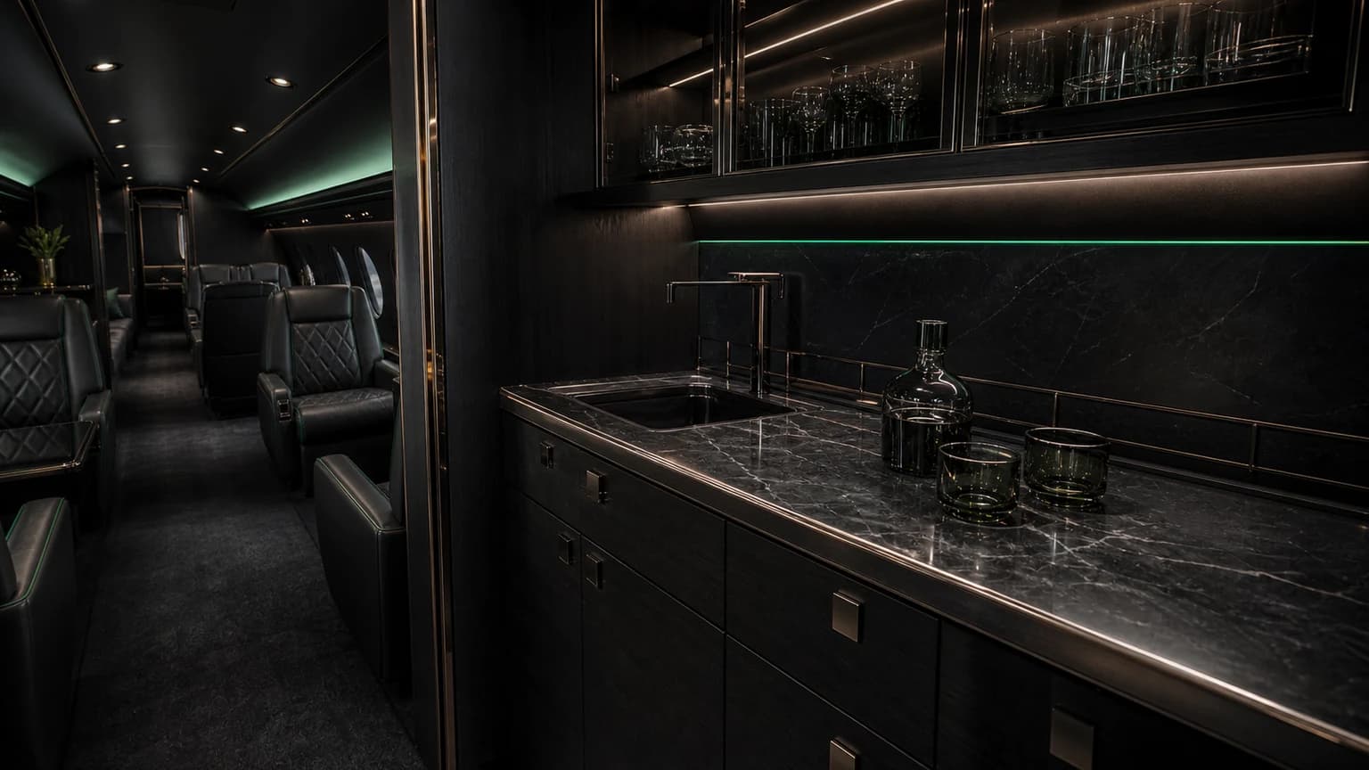 Gulfstream G280 — illustrative black stone galley