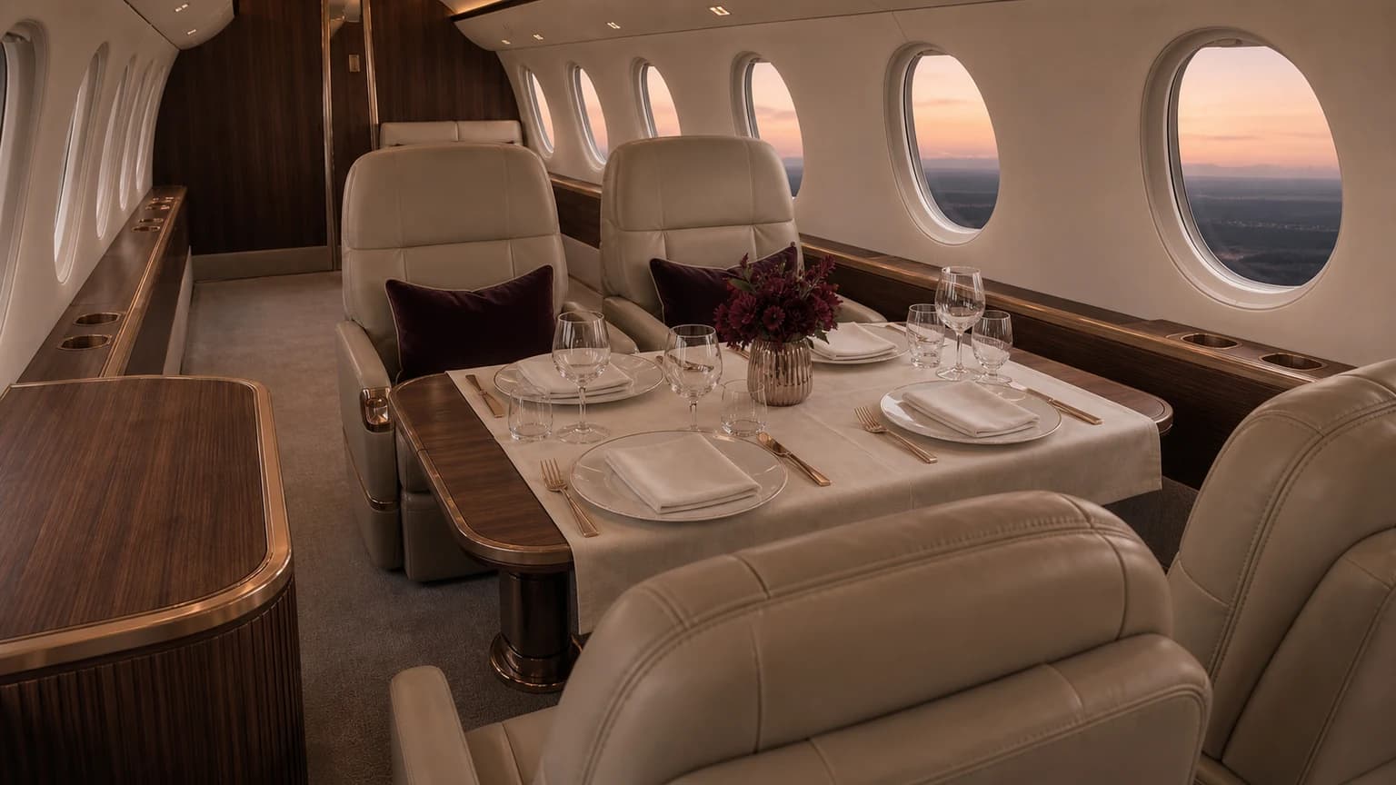 Cessna Citation Latitude — illustrative four place dining