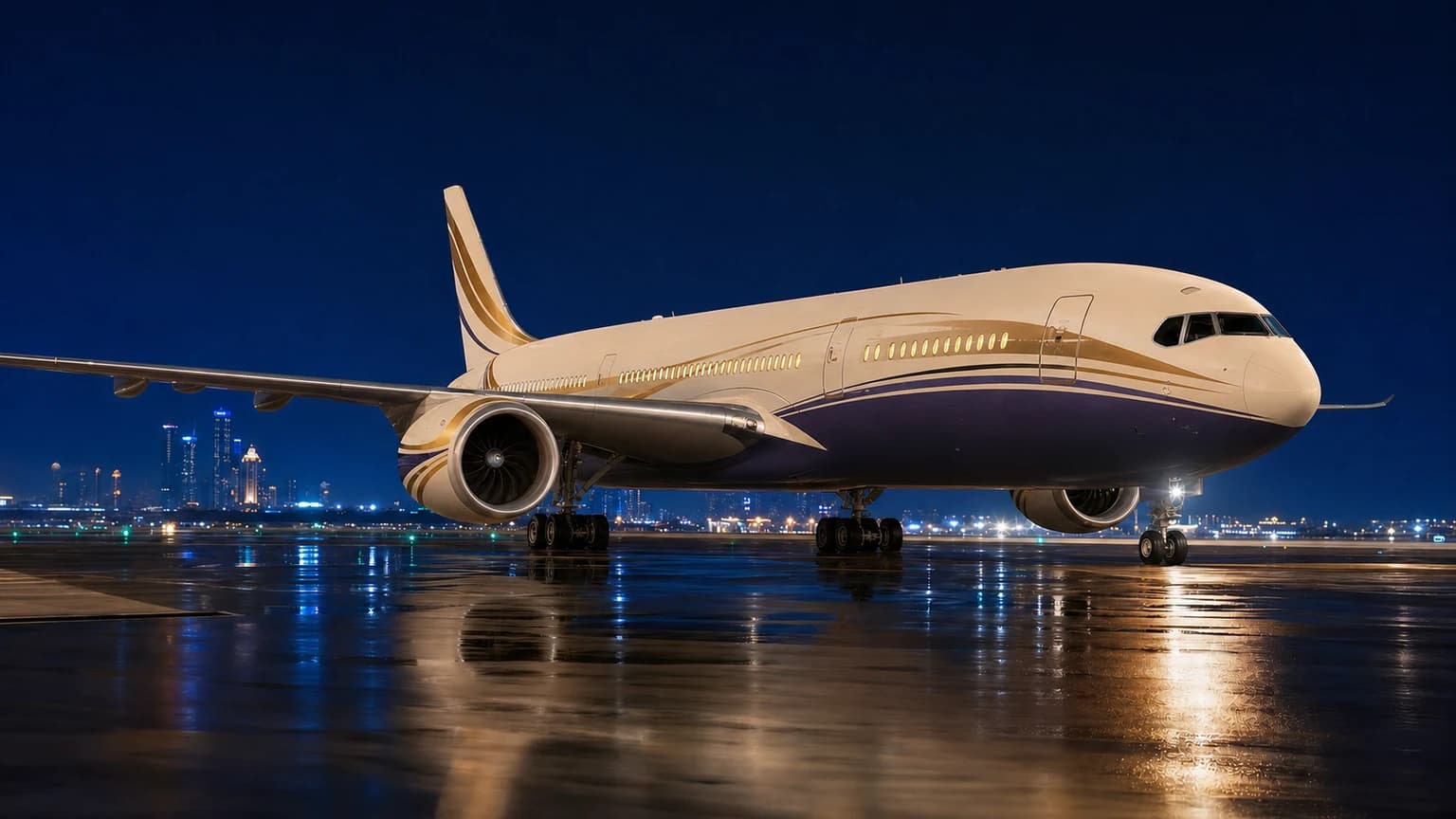 Boeing BBJ 787-8 — illustrative abu dhabi night
